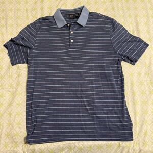 Jos A Bank Traveler Mens Large Blue Striped Herringbone Cotton Polo Shirt L